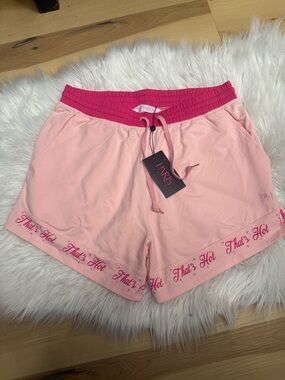 Paris Hilton Pink Shorts with Hot Pink Waistband and Script Trim